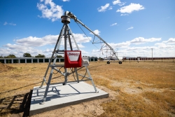 New irrigation pivot with a cloudy sky